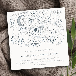 Elegant Celestial Navy Starry Night Moon Wedding Invitation