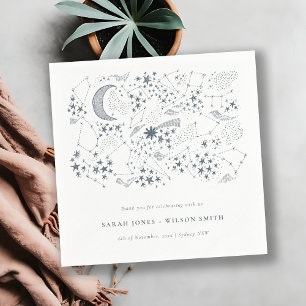 Elegant Celestial Navy Starry Night Moon Wedding Napkins