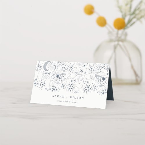 Elegant Celestial Navy Starry Night Moon Wedding Place Card