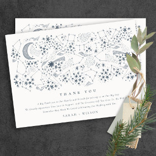 Elegant Celestial Navy Starry Night Moon Wedding Thank You Card