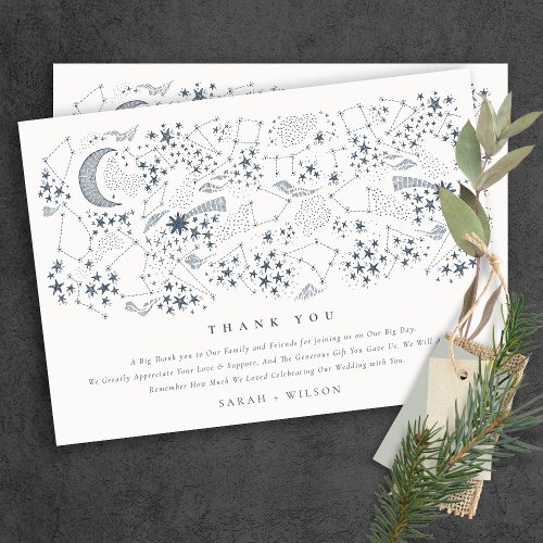 Elegant Celestial Navy Starry Night Moon Wedding Thank You Card
