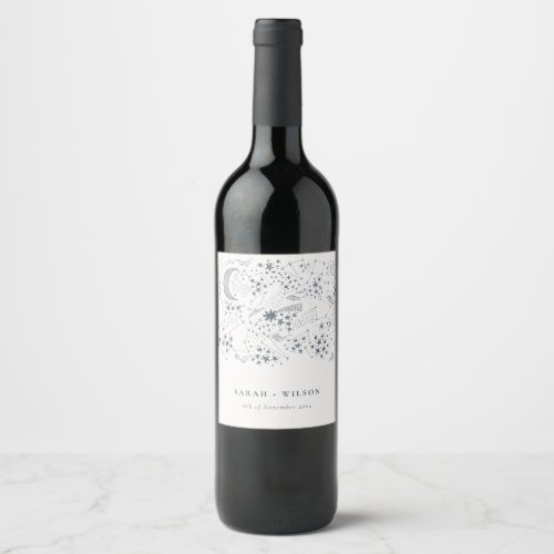 Elegant Celestial Navy Starry Night Moon Wedding Wine Label