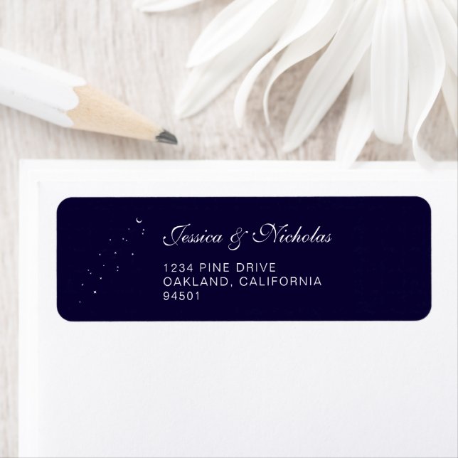Elegant Celestial Script Wedding Return Address  Label (Insitu)