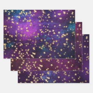 Elegant Celestial Starry Gold Stars Design Wrapping Paper Sheets
