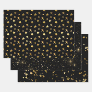 Elegant Celestial Starry Gold Stars Design Wrapping Paper Sheets