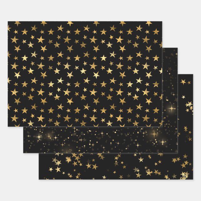 Elegant Celestial Starry Gold Stars Design Wrapping Paper Sheets (Set)