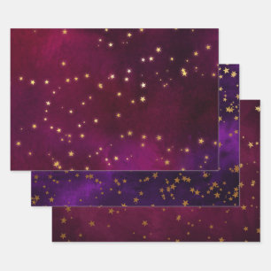 Elegant Celestial Starry Gold Stars Design Wrapping Paper Sheets