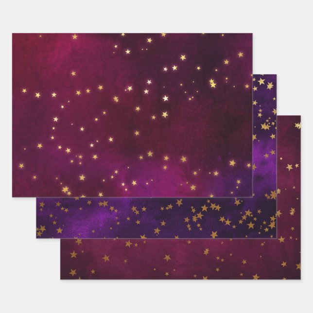 Elegant Celestial Starry Gold Stars Design Wrapping Paper Sheets (Set)
