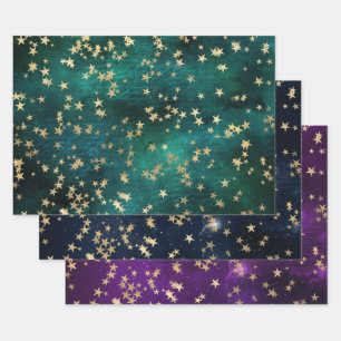 Elegant Celestial Starry Gold Stars Design Wrapping Paper Sheets