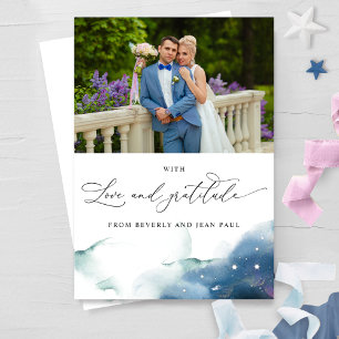 Elegant Celestial Starry Watercolor Photo Wedding Thank You Card