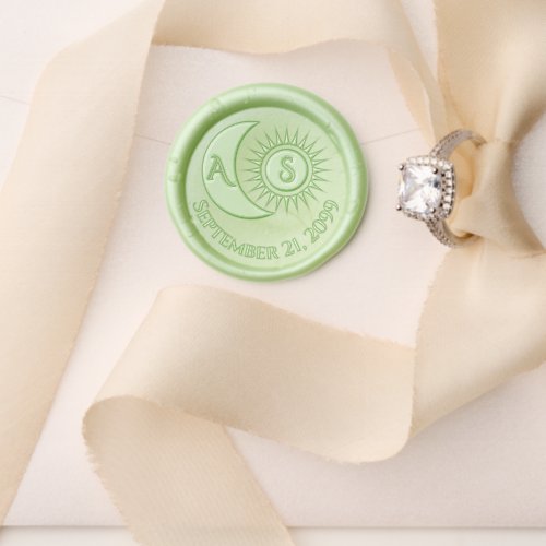 Elegant Celestial Sun Moon Monogram Crest Wedding  Wax Seal Stamp