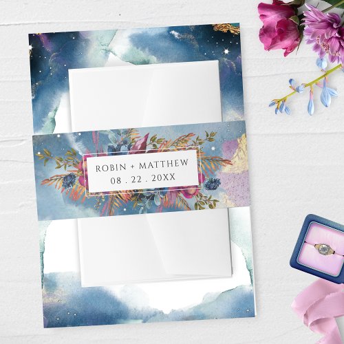 Elegant Celestial Watercolor and Mystic Garden Invitation Belly Band