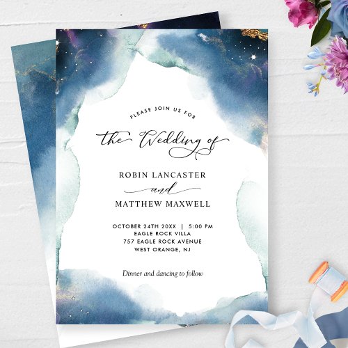 Elegant Celestial Watercolor Starry Frame Wedding Invitation