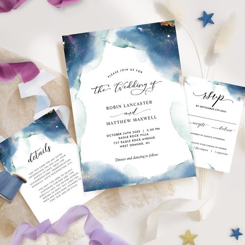 Elegant Celestial Watercolor Starry Frame Wedding Invitation