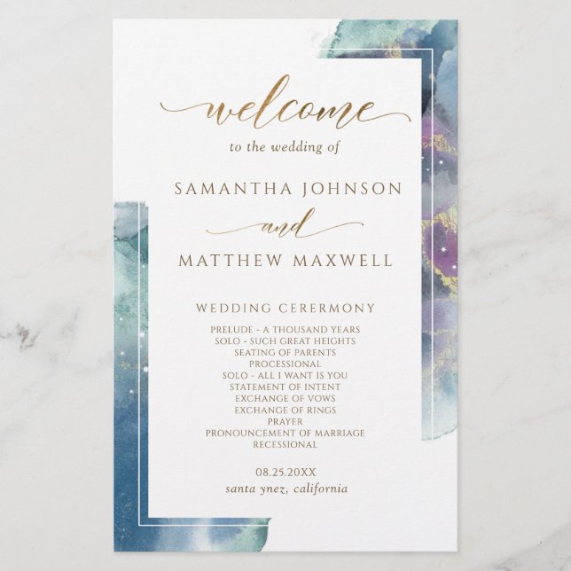 Elegant Celestial Watercolor Wedding Program (Front)