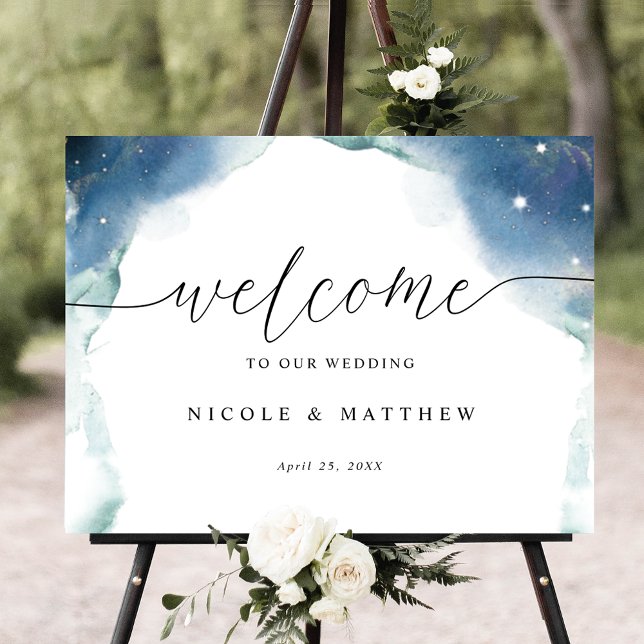 Elegant Celestial Watercolor Wedding Welcome Sign (Creator Uploaded)