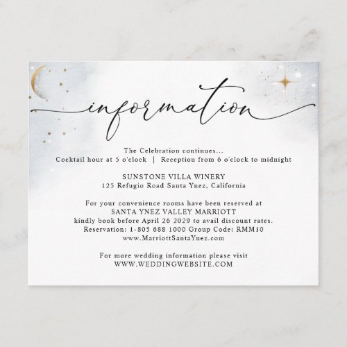 Elegant Celestial Wedding Details  Information Enclosure Card