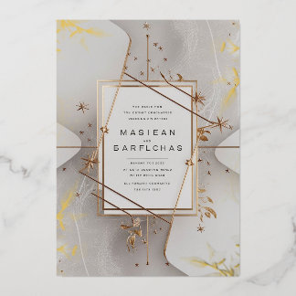 Elegant Celestial Wedding Invitation with Floral a Foil Invitation