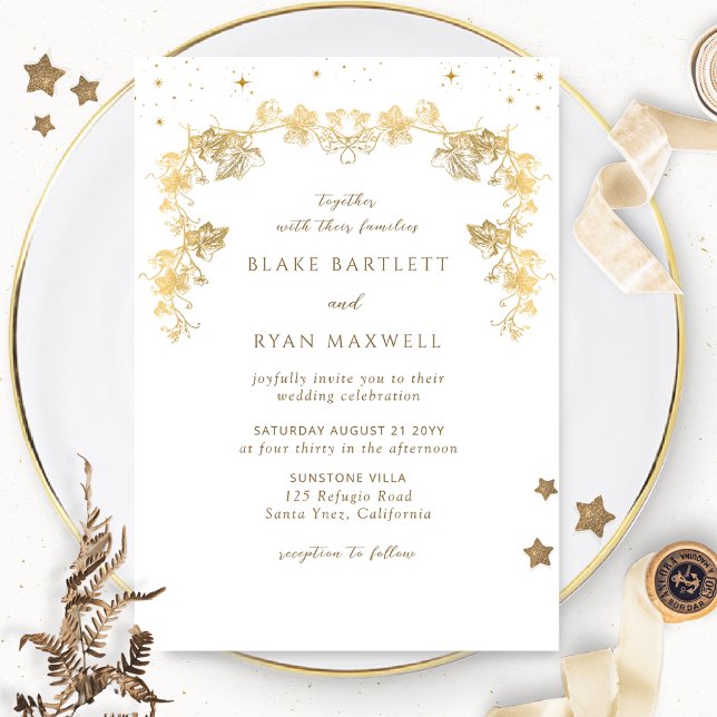 Elegant Celestial White, Gold Enchanting Wedding Invitation (Creator Uploaded)