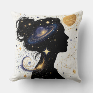 Elegant Celestial Woman Silhouette Throw Pillow