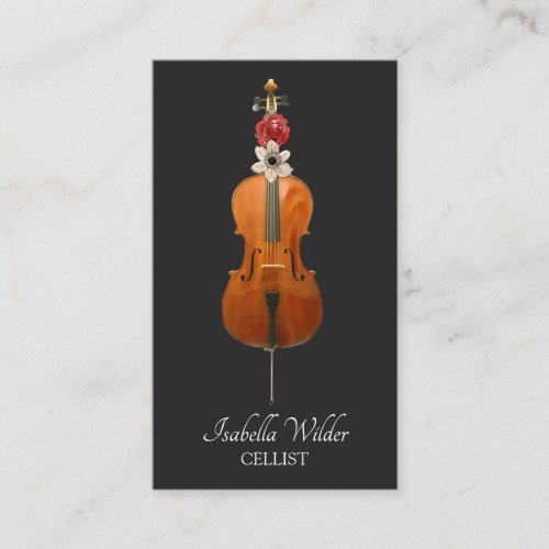 Elegant Cello with Whimsical Floral Touches Cellist Business Card