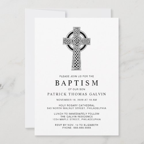 Elegant Celtic Cross Baptism Invitation