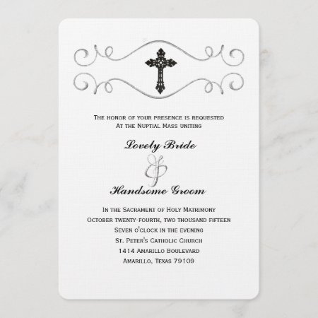 Elegant Celtic Cross Catholic Wedding Invitation