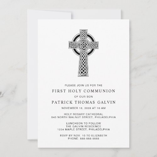 Elegant Celtic Cross First Holy Communion Invitation