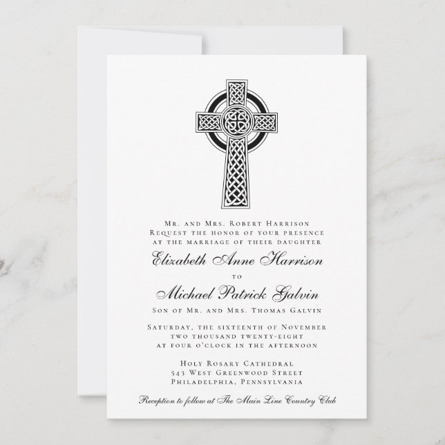 Elegant Celtic Cross Wedding Invitation (Front)