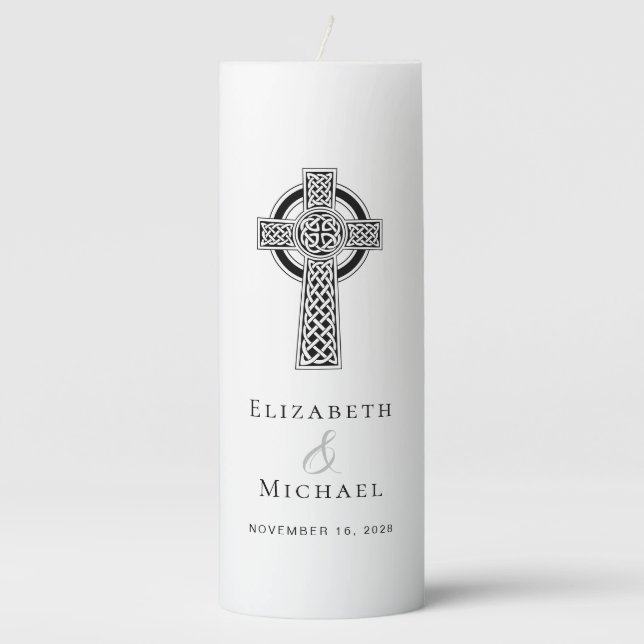 Elegant Celtic Cross Wedding Pillar Candle (Front)