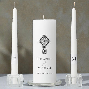 Elegant Celtic Cross Wedding Unity Candle Set