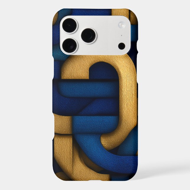 Elegant Celtic-Inspired Blue Gold Braided Abstract iPhone Case (Back)