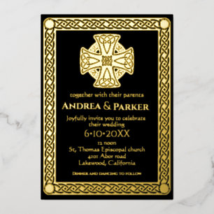 Elegant Celtic Knot Black and Gold Foil Invitation