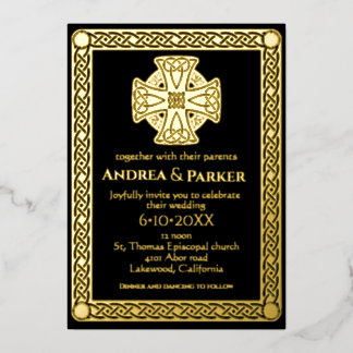 Elegant Celtic Knot Black and Gold Foil Invitation