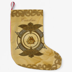 Elegant celtic knot in golden colors.  small christmas stocking