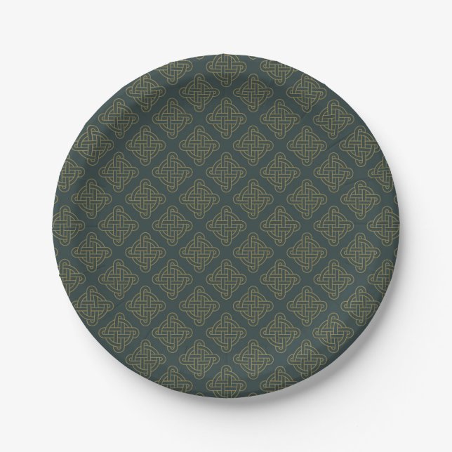 Elegant Celtic Knot Pattern Paper Plates (Front)