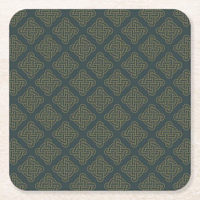 Elegant Celtic Knot Pattern Square Paper Coaster (Front)