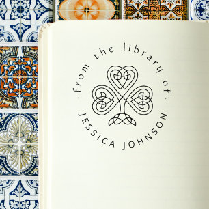Elegant Celtic Knot Shamrock Custom Library Book Rubber Stamp