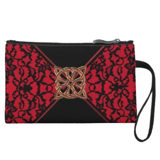 Elegant Celtic Red with Black Lace Clutch Bag
