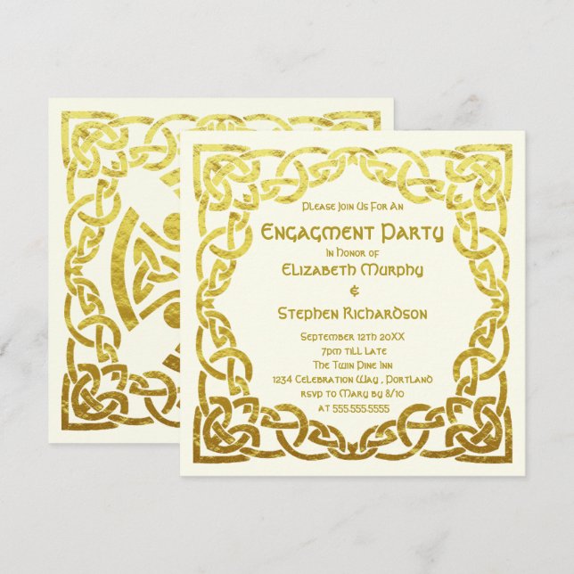 Elegant Celtic Wedding  Gold | Engagement Party Invitation (Front/Back)
