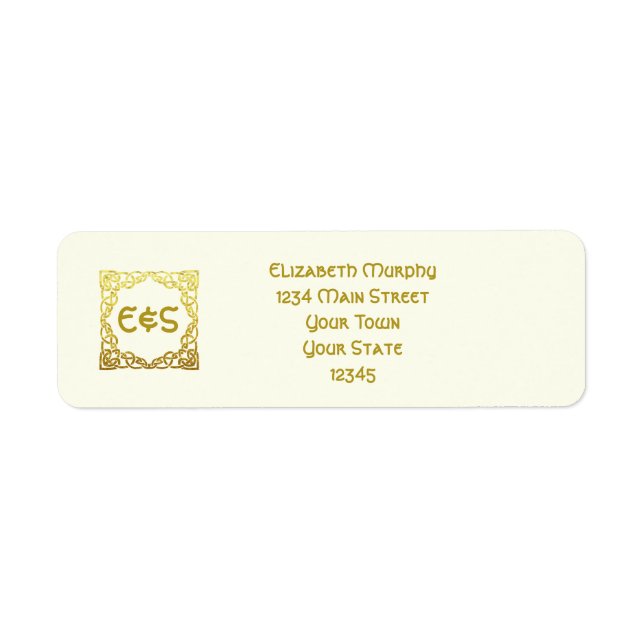 Elegant Celtic Wedding Ivory Faux Gold Celtic Knot Label (Front)