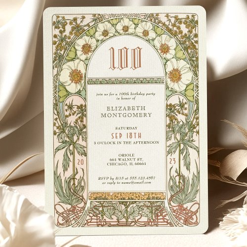 Elegant Centennial Celebration Art Nouveau Mucha Invitation