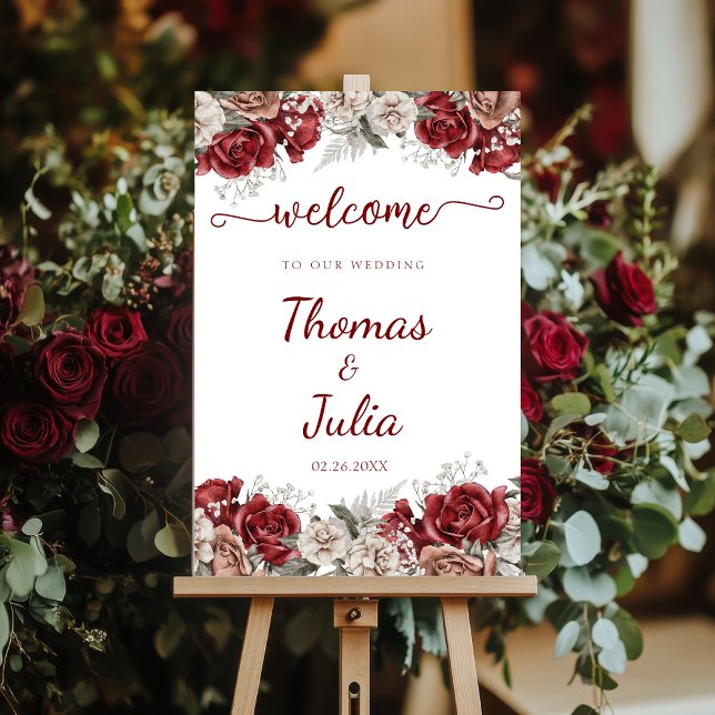 Elegant Ceremony – Burgundy & Silver Welcome Foam Board (Elegant Ceremony – Burgundy & Silver Welcome Foam Board)