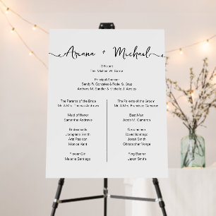 Elegant Ceremony Program Simple Wedding entourage Foam Board