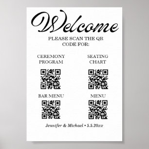 elegant ceremony&seating chart&bar&menu qr code poster