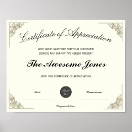 Elegant Certificate of Appreciation Custom Logo Poster