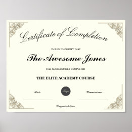 Elegant Certificate of Completion Custom Logo Poster