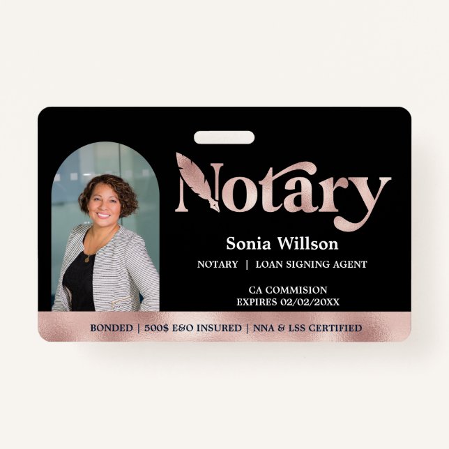 Elegant Certified Notary Public Loan Signing Agent Badge (Front)