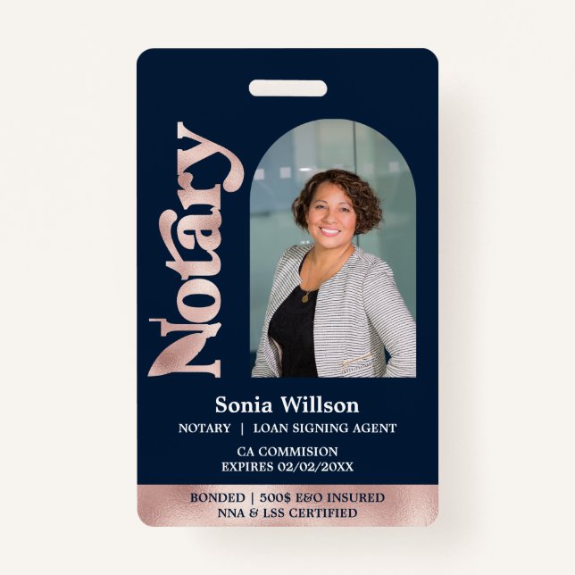 Elegant Certified Notary Public Loan Signing Agent Badge (Front)