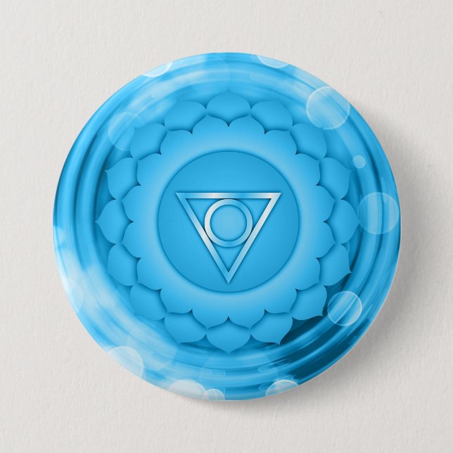 Elegant Chakra Blue Throat Zen Yoga Spiritual Button (Front)